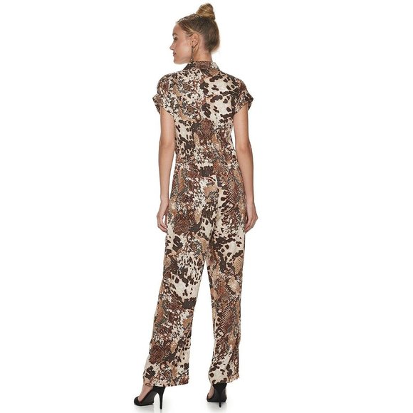 Apt. 9 Python Print Utility Jumpsuit Womens XXL Short Sleeve One Piece Tan - Picture 12 of 12